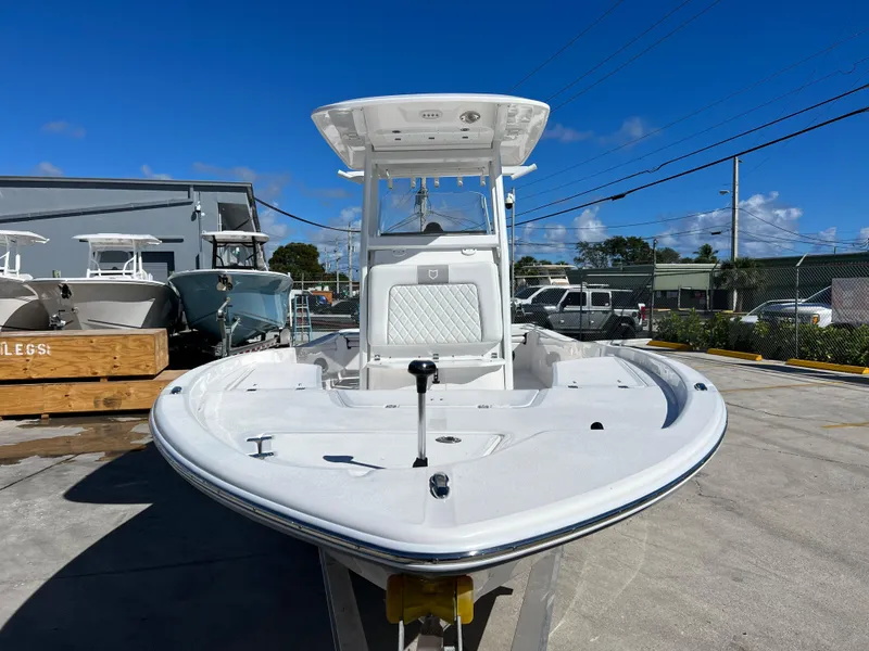 Slide: The Image of 2024 Sea Fox 251 Bay Fox boat on a trailer with Yamaha outboard motor. - 7