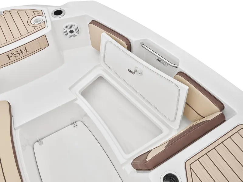 Slide: The Image of 2024 Yamaha Boats 222 FSH Sport interior storage compartment and seating. - 7