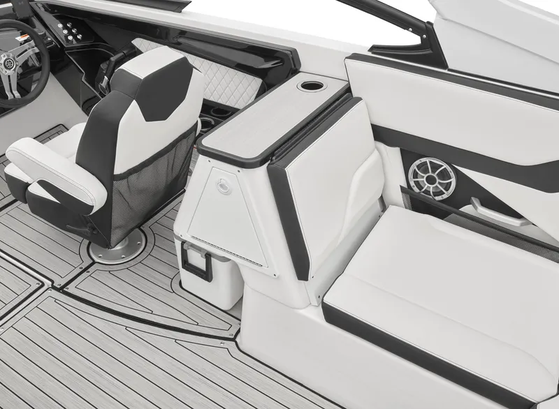 Slide: The Image of 2024 Yamaha Boats 252S interior, featuring sleek seating and modern dashboard. - 5