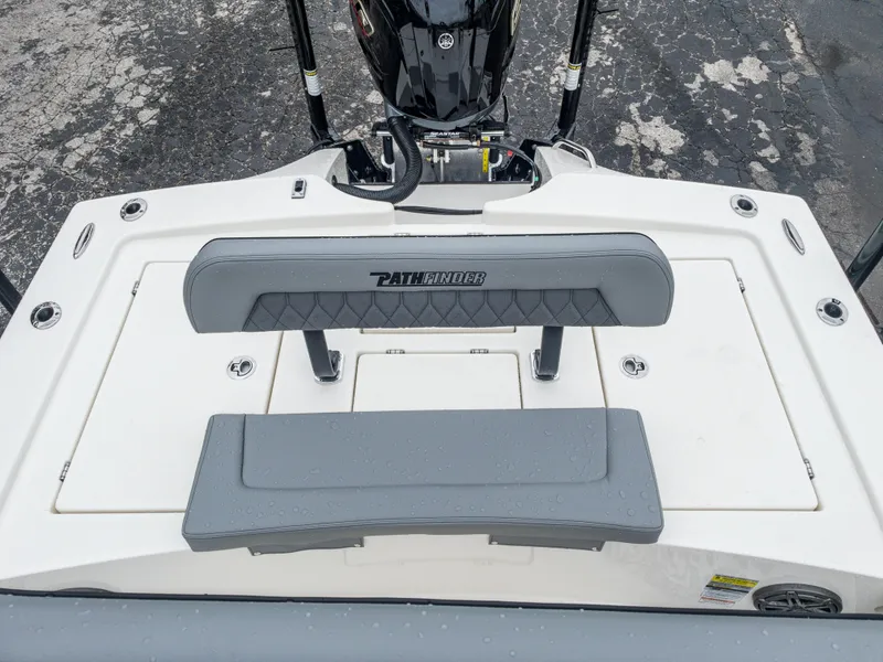 Slide: The Image of 2024 Pathfinder 2300 HPS boat rear seating and deck with motor. - 35
