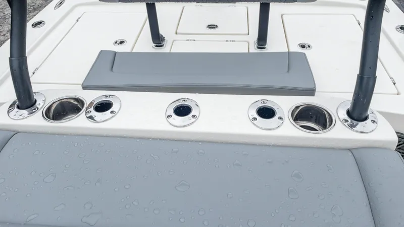 Slide: The Image of 2024 Pathfinder 2300 HPS boat deck with rod holders and seating. - 39