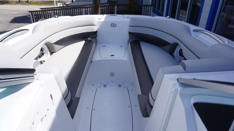 Slide: The Image of 2024 Hurricane 2690 SD boat interior with spacious seating and modern design. - 18