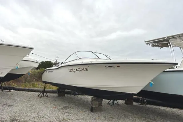 Slide: The Image of 2020 Key West 239 DFS boat on stands, side view. - 3