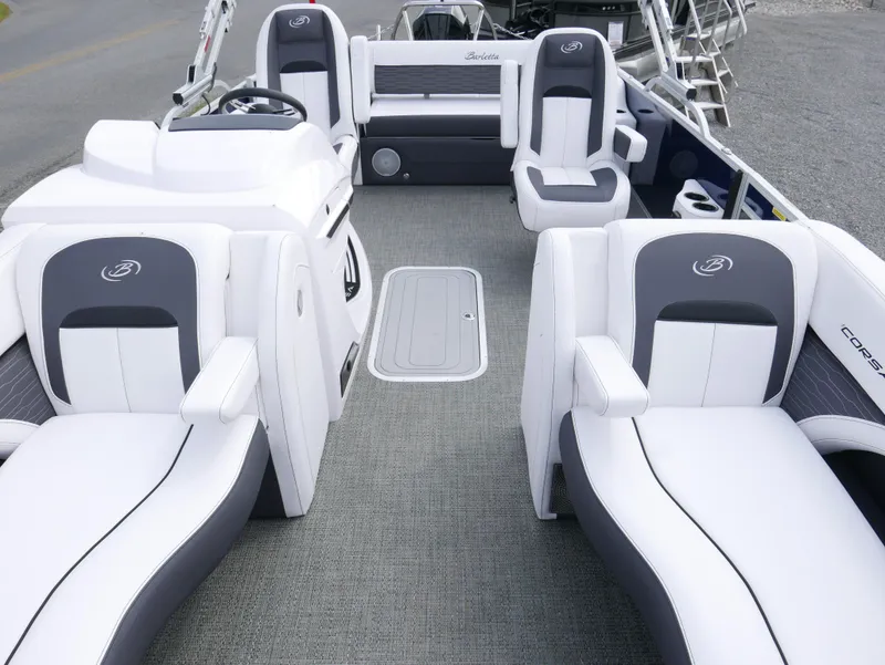 Slide: The Image of 2024 Barletta Corsa 23UC boat interior with luxurious seating and modern design. - 12