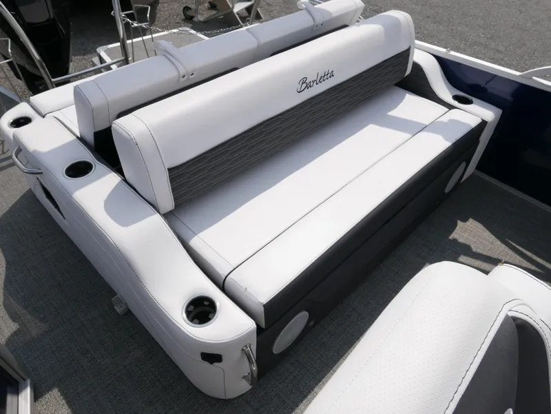 Slide: The Image of 2024 Barletta Corsa 23UC boat seating with cup holders and sleek design. - 26