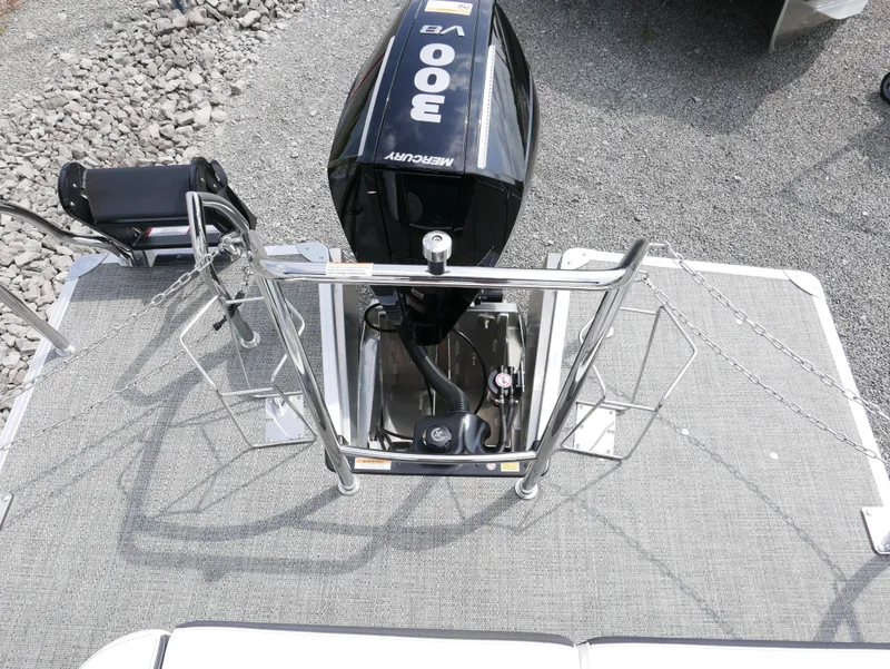 Slide: The Image of 2024 Barletta Corsa 23UC boat with Mercury 300 V8 engine, rear deck view. - 4