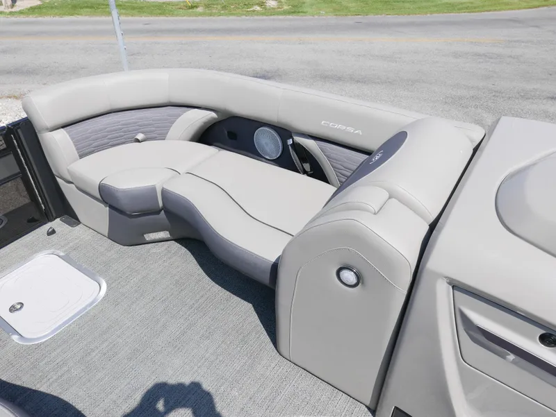 Slide: The Image of 2024 Barletta Corsa 23UC boat interior with plush seating and modern design. - 10