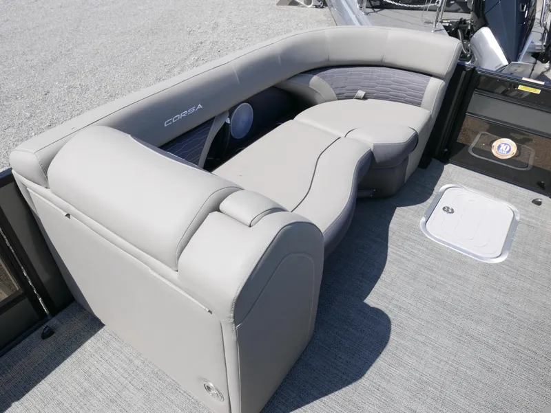 Slide: The Image of 2024 Barletta Corsa 23UC boat interior with plush seating and modern design. - 11