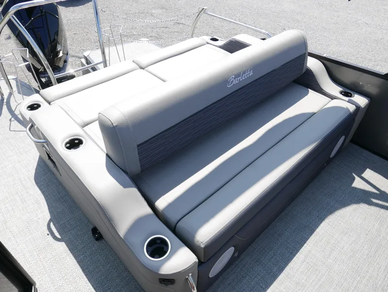 Slide: The Image of 2024 Barletta Corsa 23UC boat seating with cup holders and sleek design. - 8