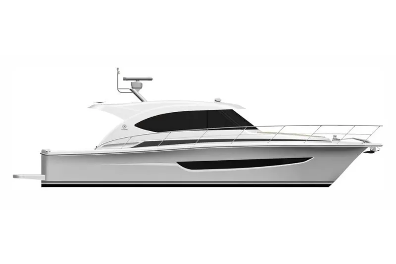 Slide: The Image of 2026 Riviera 395 SUV luxury yacht, sleek design, side view, white exterior. - 38