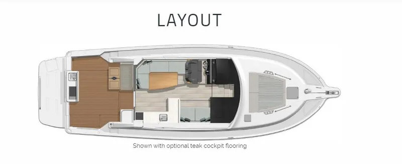 Slide: The Image of Top view layout of 2026 Riviera 395 SUV with optional teak cockpit flooring. - 39