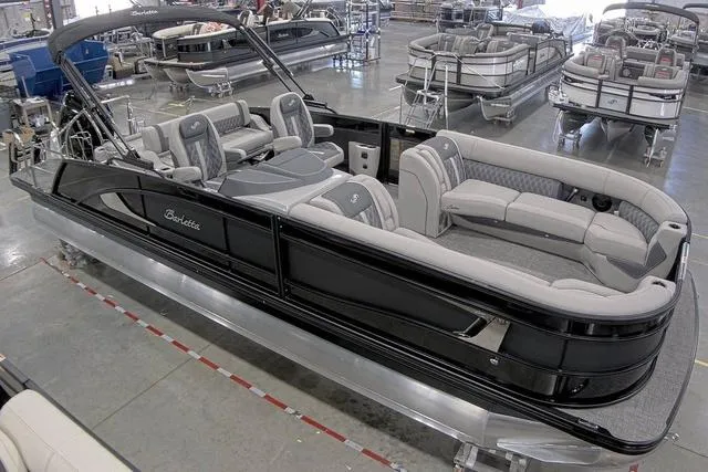 Slide: The Image of 2024 Barletta Boats Lusso 25UC luxury pontoon boat in showroom. - 5