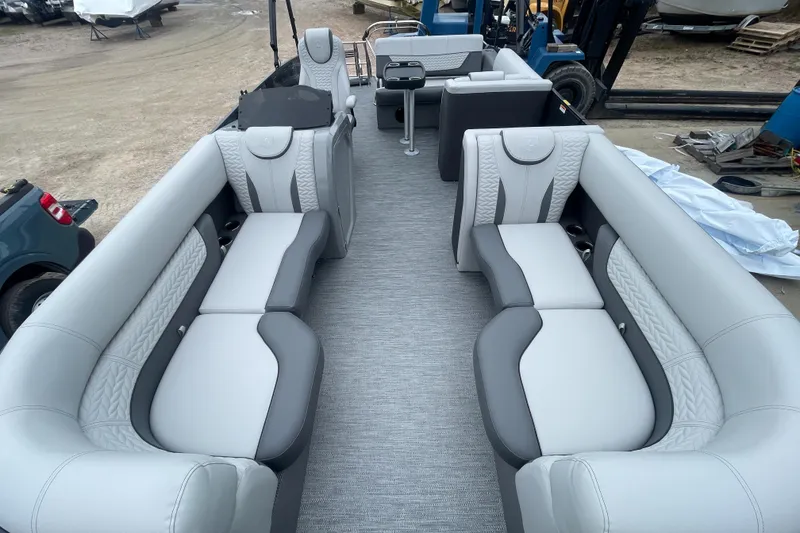 Slide: The Image of 2023 Godfrey Monaco 235 SFL pontoon boat interior with luxurious seating. - 23