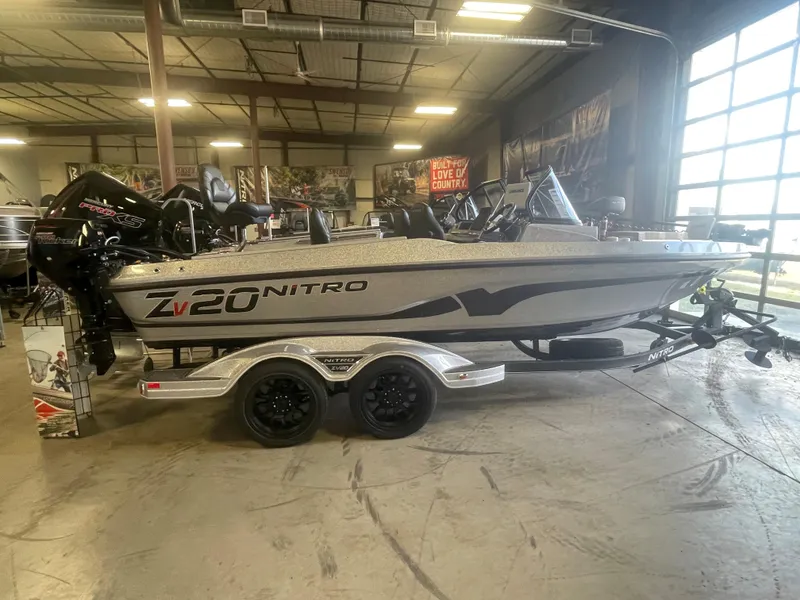 Slide: The Image of 2024 Nitro ZV20 Pro fishing boat in showroom, side view. - 3
