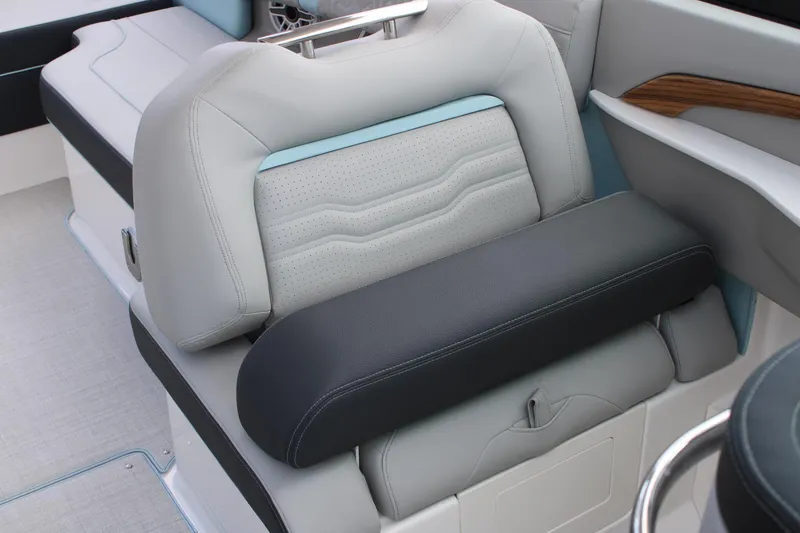 Slide: The Image of 2024 Regal LS9 Surf boat interior seating with premium upholstery. - 26