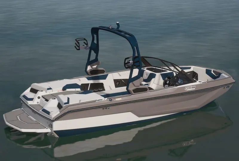 Slide: The Image of 2024 Nautique Super Air GS20 boat on calm water. - 12