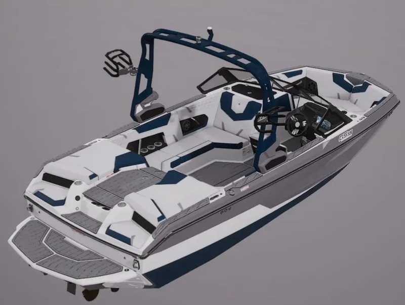 Slide: The Image of 2024 Nautique Super Air GS20 boat, interior view with seating and control console. - 13