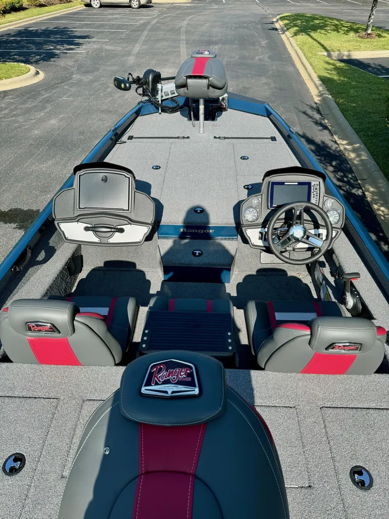 Slide: The Image of 2024 Ranger RT198P fishing boat interior with advanced controls and seating. - 3