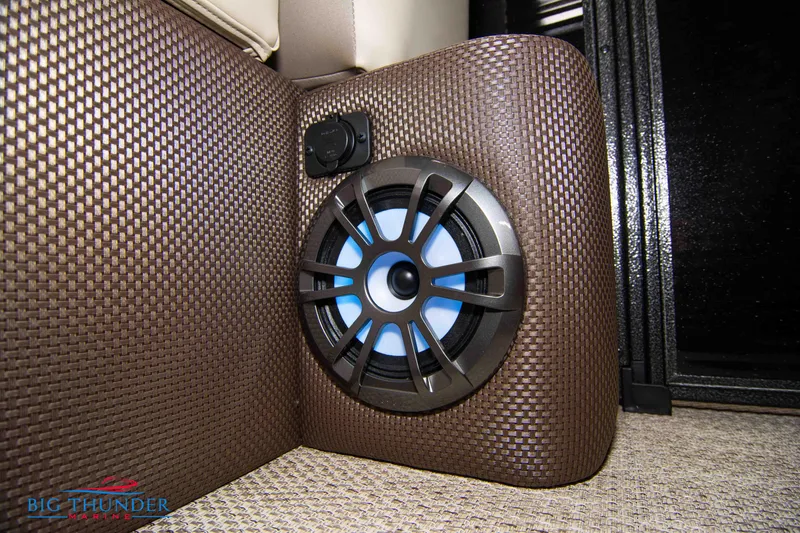 Slide: The Image of 2023 Crest Classic DLX 240 SLC boat speaker with blue LED lighting. - 13