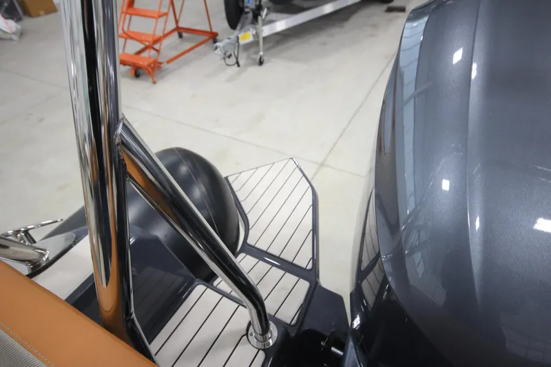 Slide: The Image of 2024 Zodiac Medline 6.8 NEO 250hp boat in stock, close-up of deck and railing. - 23