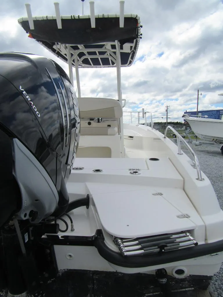 Slide: The Image of 2019 Boston Whaler 240 Dauntless boat with Verado engine, rear view. - 20