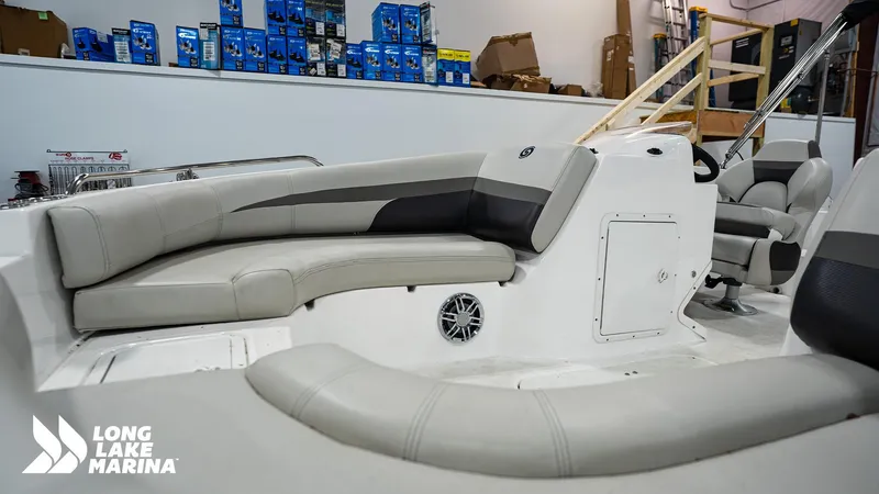 Slide: The Image of 2023 Hurricane SS188-OB boat interior with gray seating at Long Lake Marina. - 12