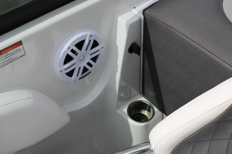 Slide: The Image of 2023 Monterey M6 boat interior with speaker and cup holder. - 40