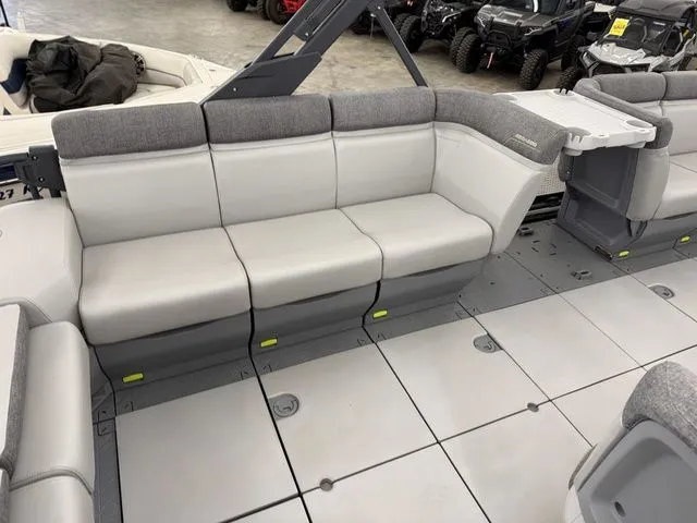 Slide: The Image of Interior of 2023 Sea-Doo Switch Cruise 21 with gray seating. - 10