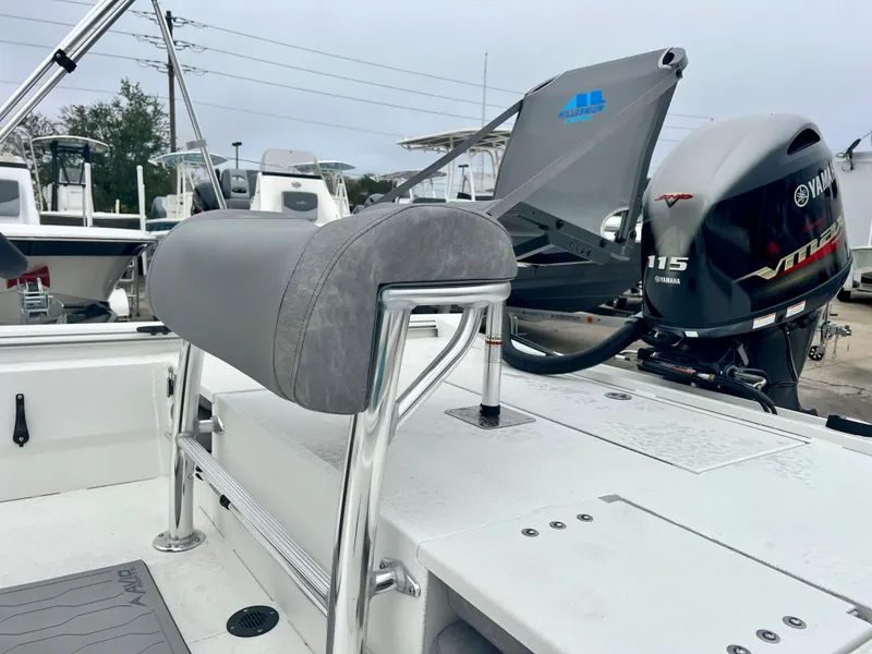 Slide: The Image of 2024 Avid 20 ROGUE CC boat with Yamaha 115 engine, rear seating view. - 5