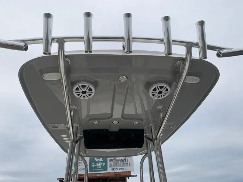 Slide: The Image of Bulls Bay 2400 T-top with rod holders and speakers, 2025 model. - 14