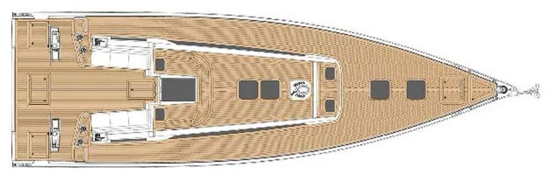 Slide: The Image of Top view of 2025 Solaris 50 yacht deck layout, featuring spacious design and seating areas. - 13