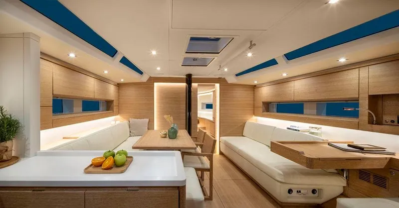 Slide: The Image of Luxurious interior of 2025 Solaris 50 yacht with modern design and elegant furnishings. - 8