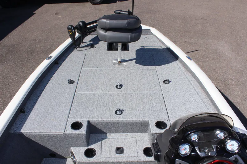 Slide: The Image of 2021 Tracker 195 TXW Tournament Edition fishing boat with spacious deck and seating. - 19