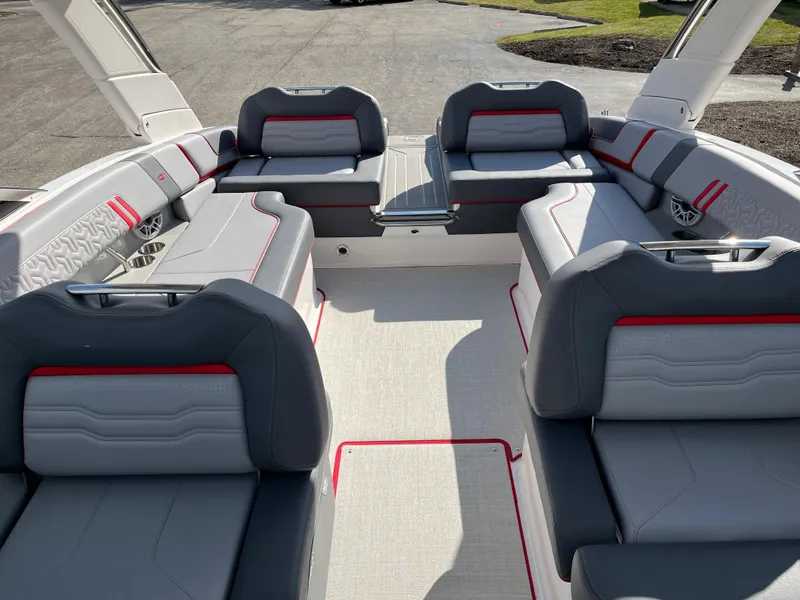 Slide: The Image of 2024 Regal LS9 boat interior with luxurious seating and modern design. - 9