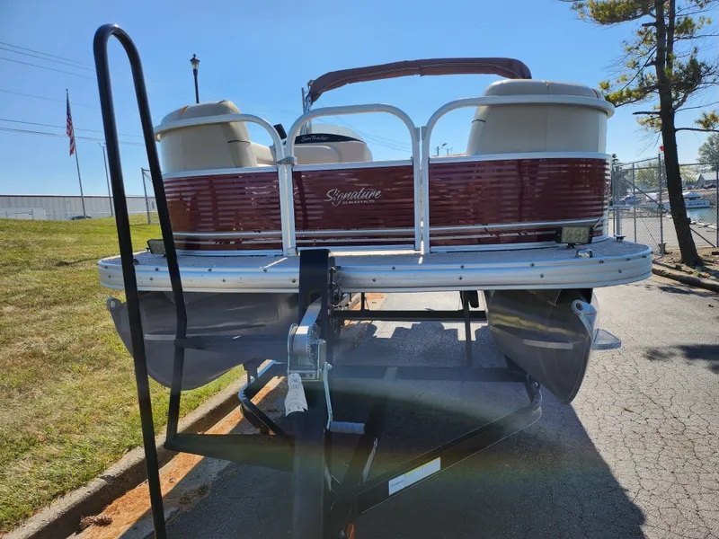 Slide: The Image of 2012 Sun Tracker Party Barge 20 DLX pontoon boat on a trailer. - 7