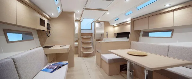 Slide: The Image of Modern interior of 2025 Solaris 44 yacht with sleek design and ample natural light. - 6