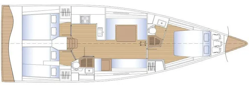 Slide: The Image of Floor plan of a 2025 Solaris 44 yacht, featuring cabins, bathrooms, and a central living area. - 9