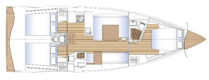 Slide: The Image of Floor plan of a 2025 Solaris 40 yacht, featuring cabins, kitchen, and living area. - 10