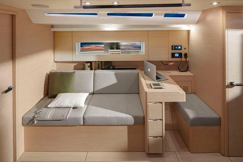 Slide: The Image of Modern interior of 2025 Solaris 40 yacht with sleek design and comfortable seating. - 7