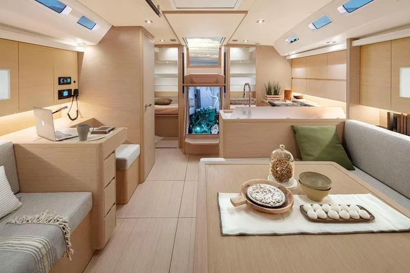 Slide: The Image of Luxurious interior of 2025 Solaris 40 yacht with modern design and elegant furnishings. - 8