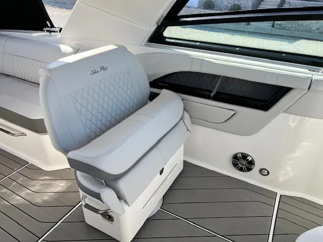 Slide: The Image of 2024 Sea Ray SLX 400 OB interior with luxurious seating and modern design. - 35