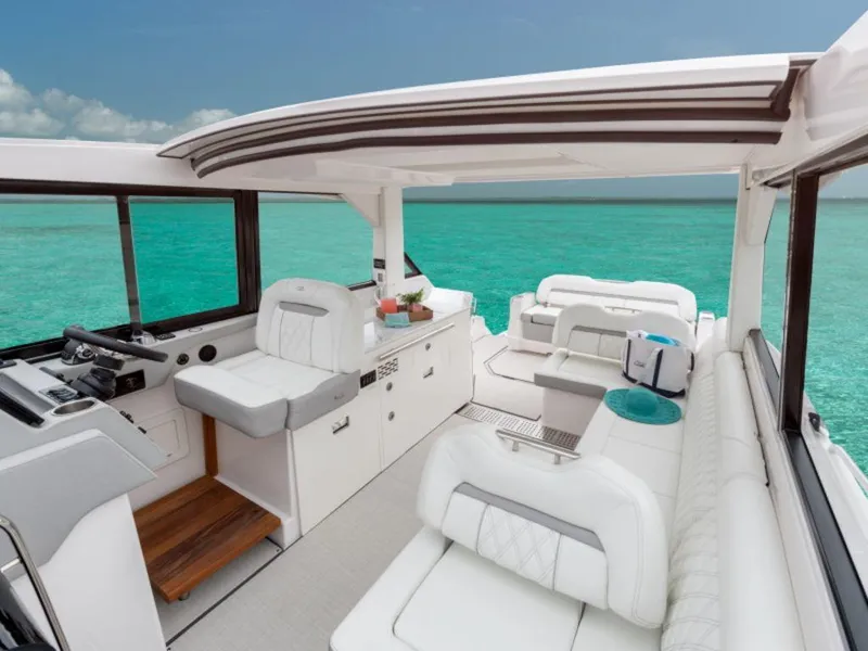 Slide: The Image of Top view of 2024 Regal 36 XO boat interior layout. - 10