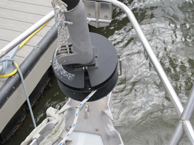 Slide: The Image of Close-up of 1987 O'Day 322 sailboat's furling system at the dock. - 17