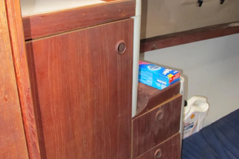 Slide: The Image of Wooden cabinetry inside 1987 O'Day 322 sailboat cabin. - 36
