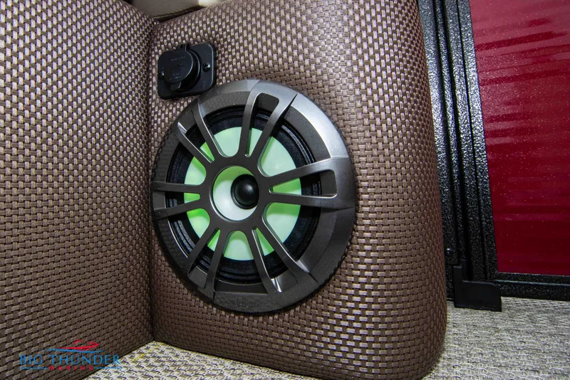 Slide: The Image of 2023 Crest Classic Platinum 240 SLC speaker detail with green LED lighting. - 22