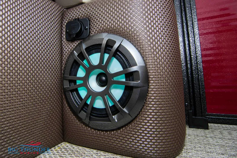 Slide: The Image of 2023 Crest Classic Platinum 240 SLC speaker with illuminated grille in woven panel. - 23