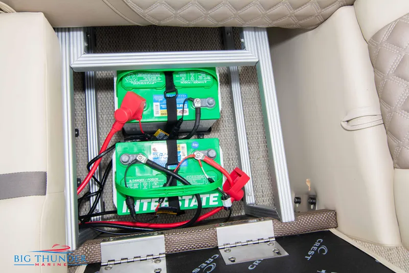 Slide: The Image of Battery compartment of 2023 Crest Classic Platinum 240 SLC pontoon boat. - 45