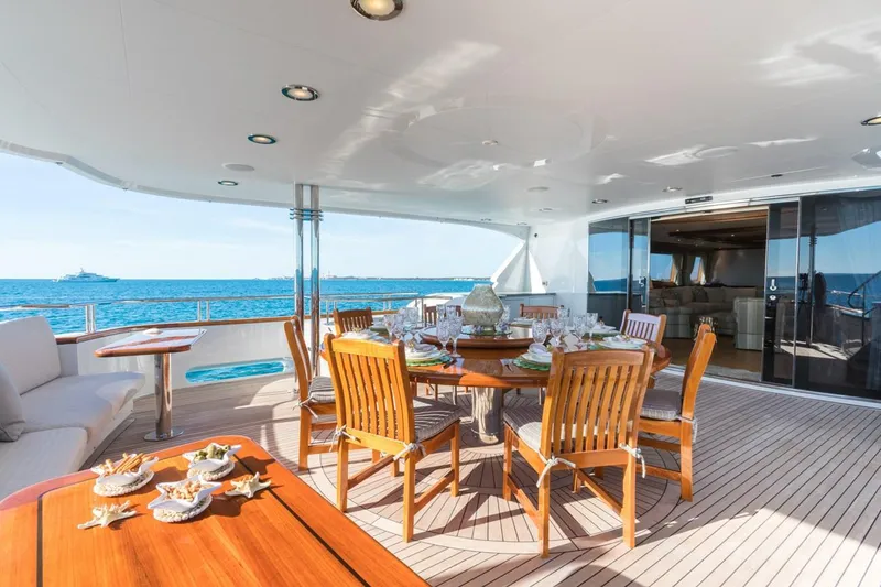 Slide: The Image of Luxurious 2004 Richmond Yachts semi-displacement deck with elegant dining area and ocean view. - 23