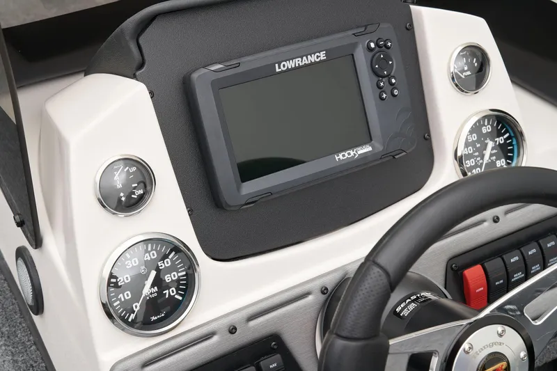 Slide: The Image of 2024 Ranger VS1882SC Angler boat dashboard with Lowrance fishfinder. - 38