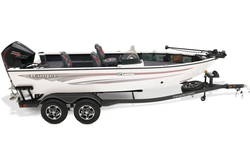 Slide: The Image of 2024 Ranger VS1882 WT fishing boat on trailer, featuring modern design and seating. - 4